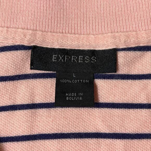 Express Mens V-Neck Polo sz L Stretchy Comfortable Classic Shirt Striped Pink - Picture 7 of 8